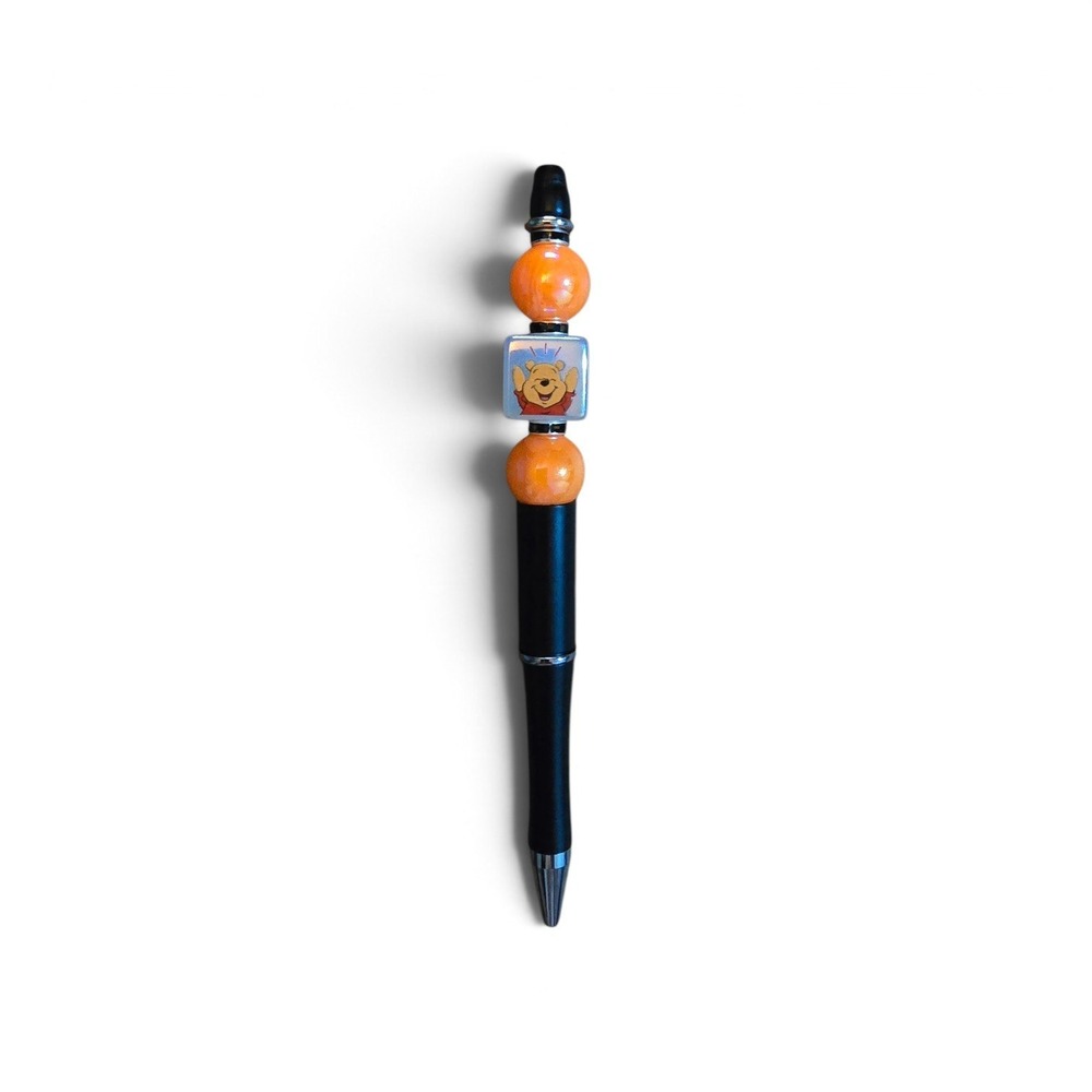 Handmade Beaded Pen Pooh Bear Character Bead Black Ink Stationery Accessory